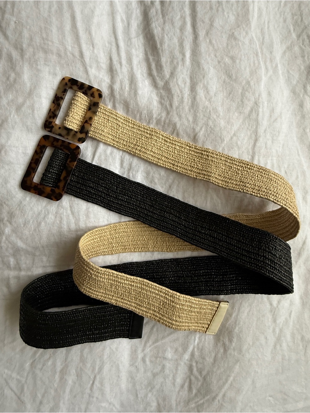 Banana Republic Factory Black & Natural Woven Belt with Tortoiseshell Buckle